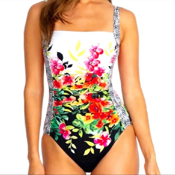 Johnny Was Fay Floral Ruched One Piece Swimsuit - Picture 3 of 16
